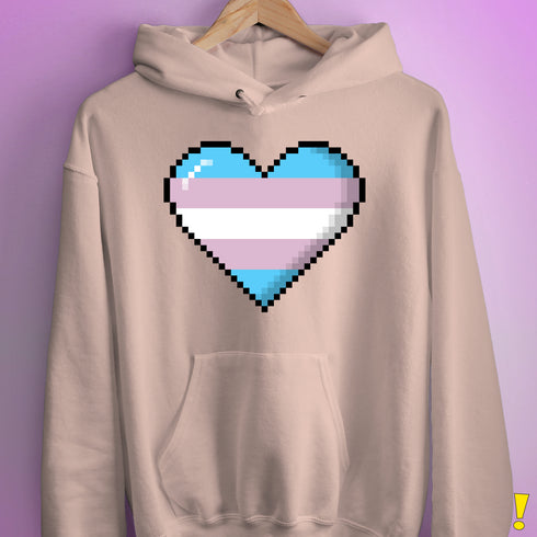 Transgender Pride 8-Bit Pixel Heart Hoodie - Light Pink